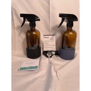 Two 16oz Empty Glass Spray Bottle Refillable Containers with Silicone Sleeve